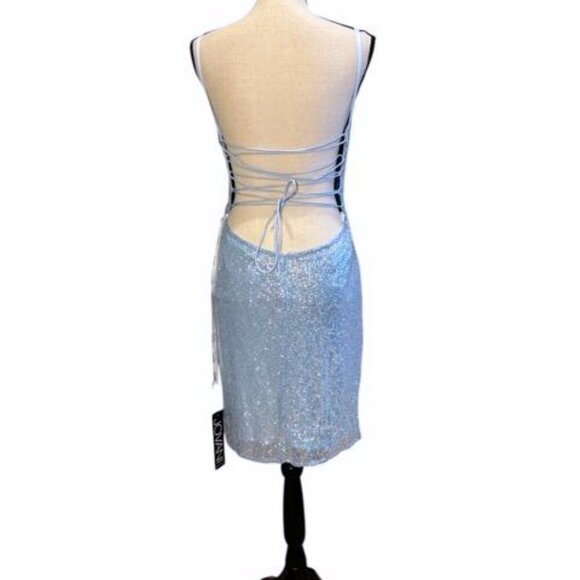 Jovani Light Blue Sweetheart Neckline Sequin Strappy Back Dress - Picture 2 of 2